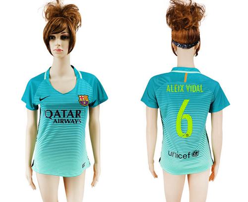 Women's Barcelona #6 Aleix Vidal Sec Away Soccer Club Jersey